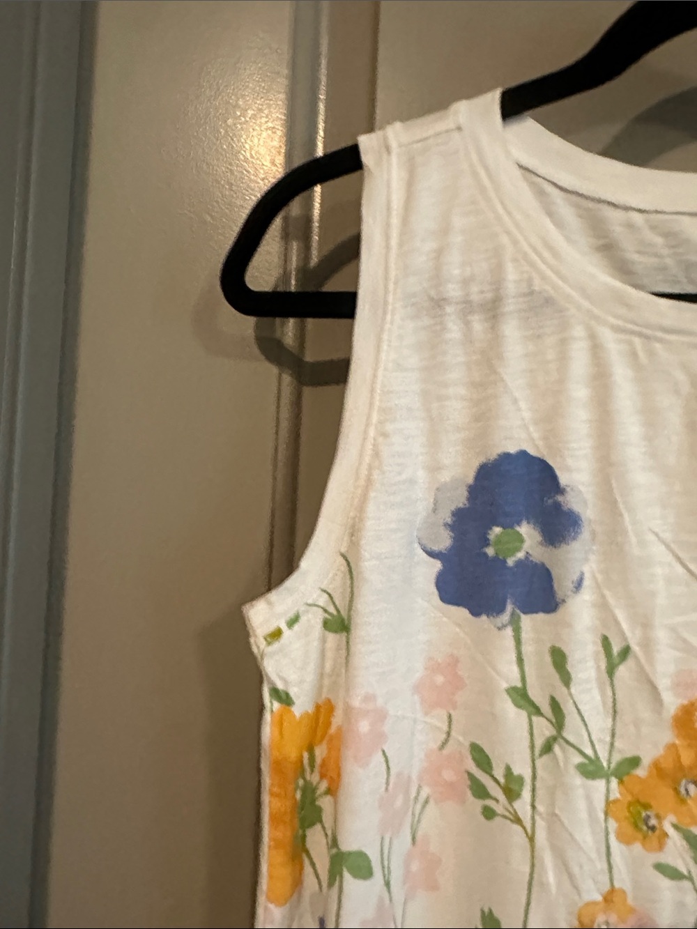 LOFT White Floral Sleeveless Tank with Yellow, Blue & Pink Blooms - Picture 3 of 6